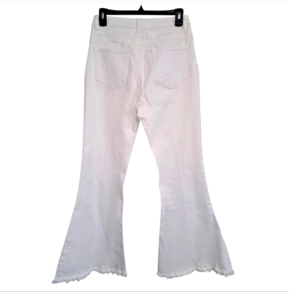 SHEIN White Flare Wide Leg Jeans with Distressed Hem Size Medium - Picture 3 of 9